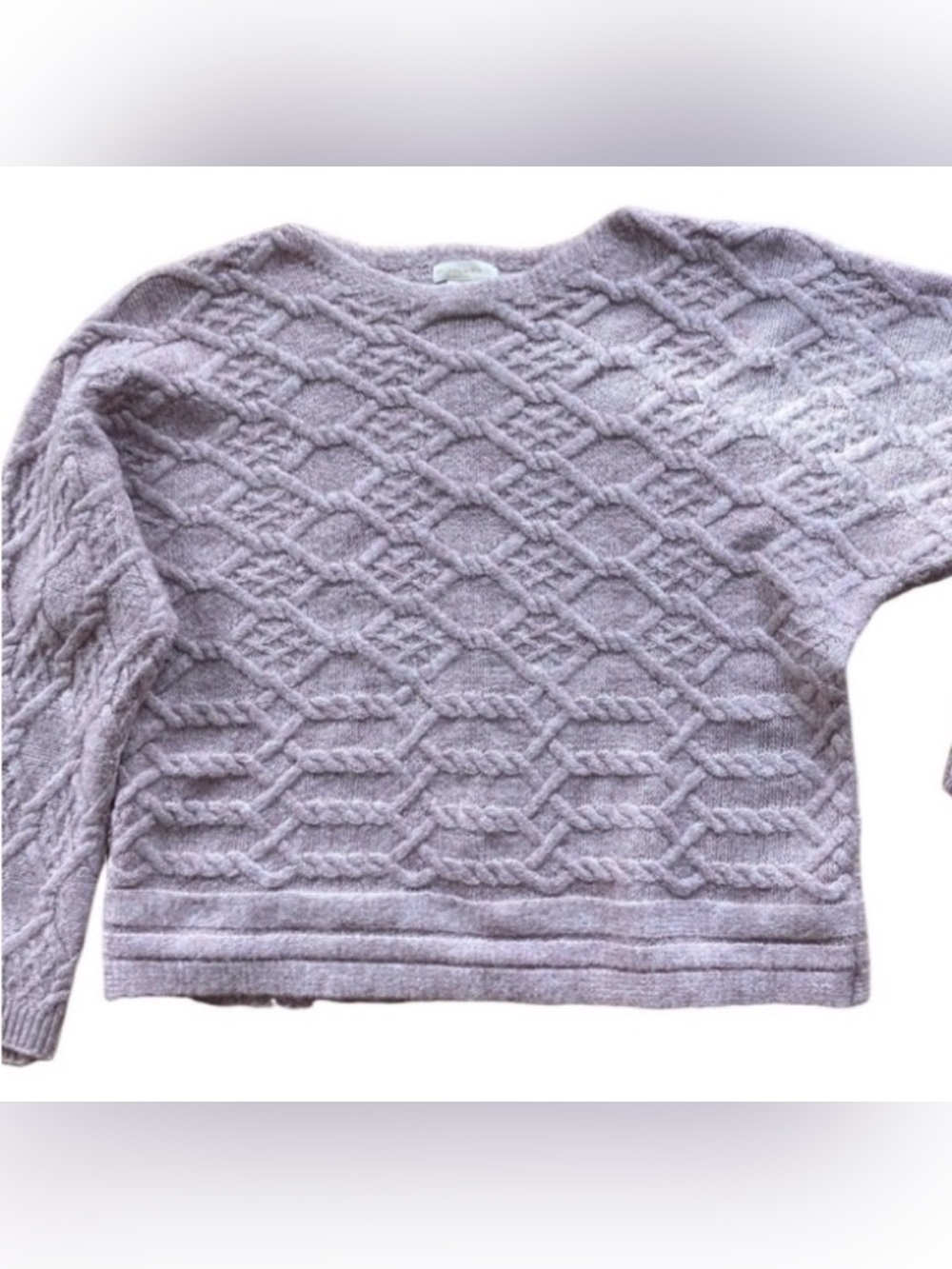 Rachel Ashwell Pink Semi Crop Cable Knit Boat Neck Dolman Sleeve Sweater Large